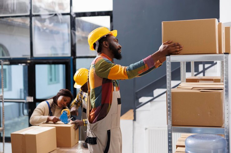 warehouse-package-handler-choosing-cardboard-box-shelf-while-standing-ladder-african-american-man-storehouse-worker-preparing-customer-parcel-taking-carton-container_482257-59704